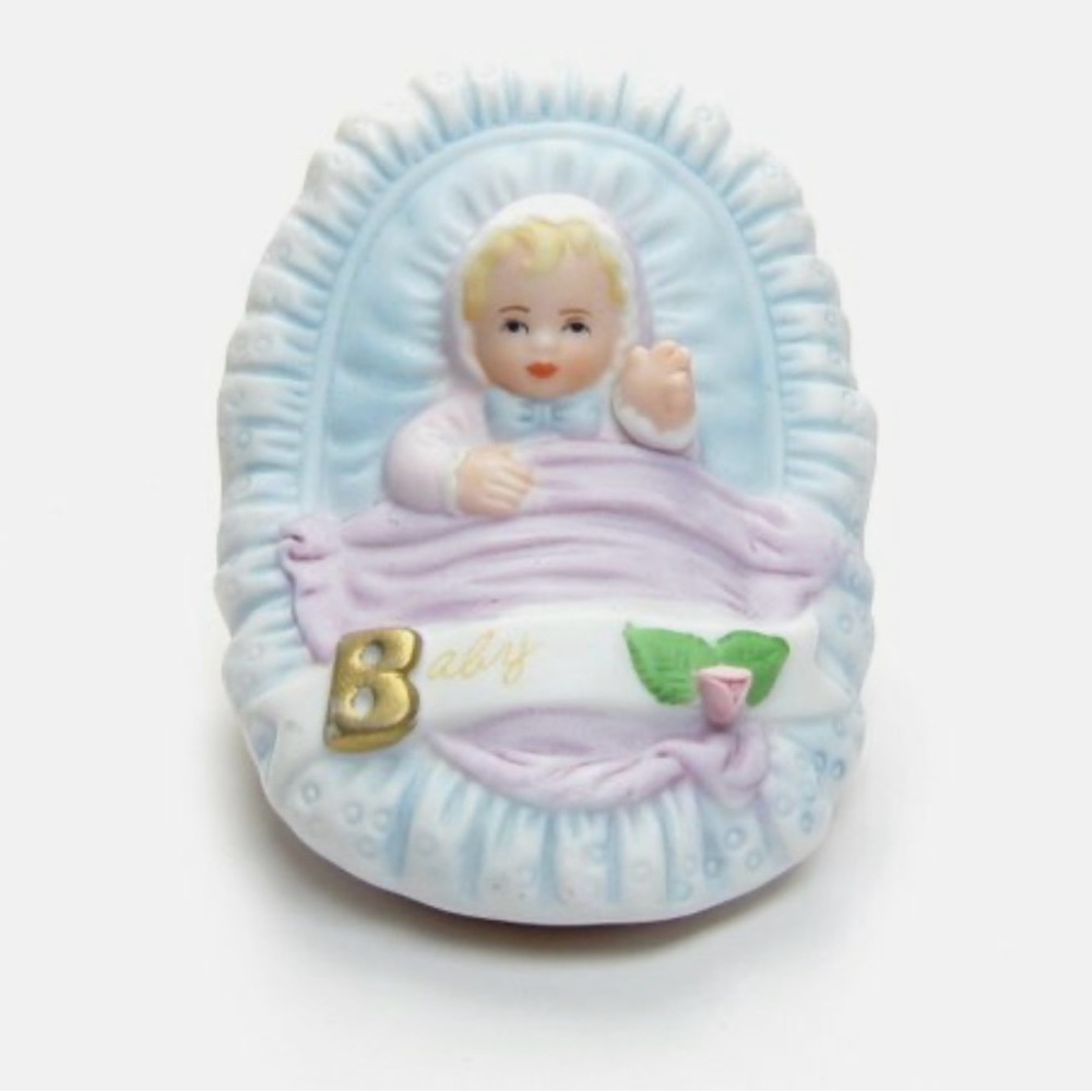 Precious moments by Enesco Baby in basket 1983